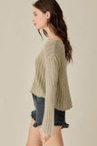 Mustard Seed Knitted V-Neck Washed Crop Sweater - Rosa Apparel