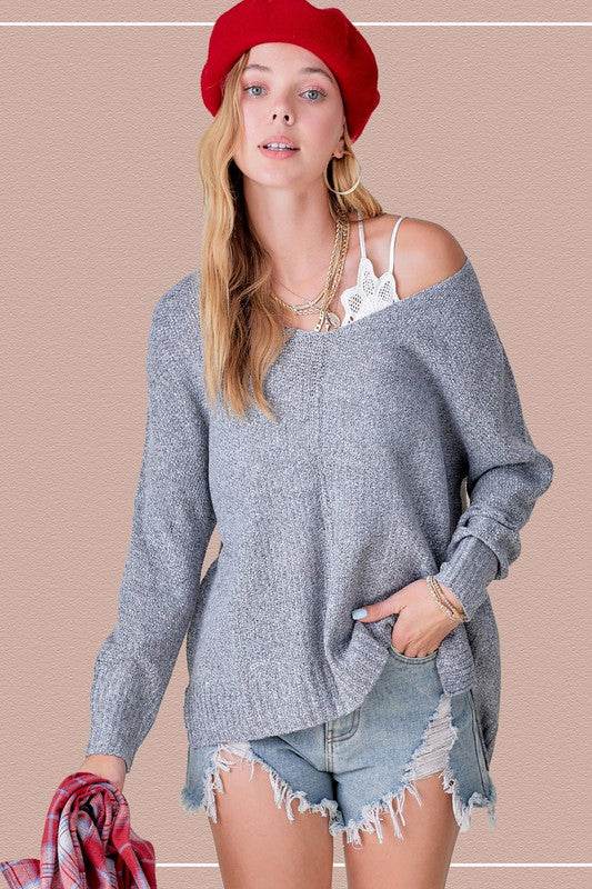 La Miel Winnie Casual Relaxed Scoop Neck Sweater - Rosa Apparel