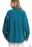 Zenana Oversize Corduroy Loose High Low Hem Collar Shacket - Rosa Apparel