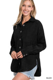 Zenana Oversize Corduroy Loose High Low Hem Collar Shacket - Rosa Apparel