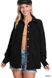 Zenana Oversize Corduroy Loose High Low Hem Collar Shacket - Rosa Apparel