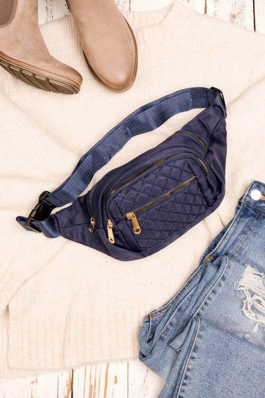 Aili's Corner Quilted Belt Sling Bum Pocketed Polyester Bag - Rosa Apparel