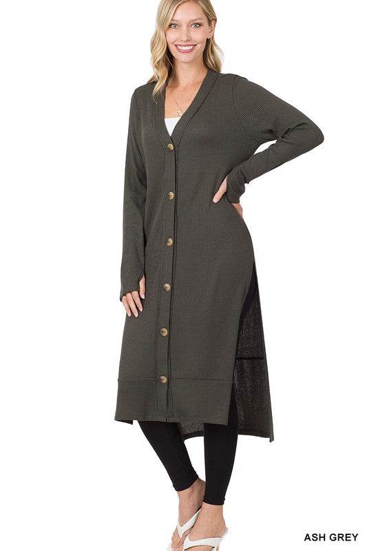 Zenana Casual Ribbed V-Neck Long Sleeves Long Cardigan - Rosa Apparel