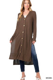 Zenana Casual Ribbed V-Neck Long Sleeves Long Cardigan - Rosa Apparel