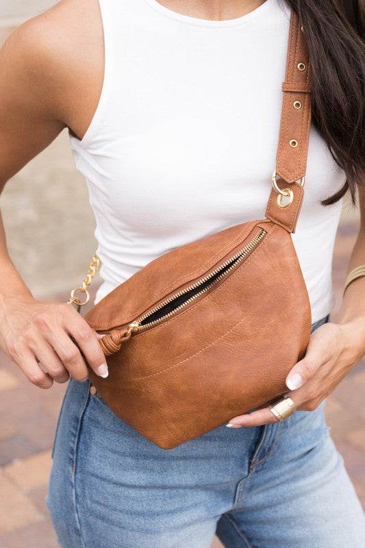 Aili's Corner Luxe Vegan Leather Convertible Sling Belt Bum Bag - Rosa Apparel