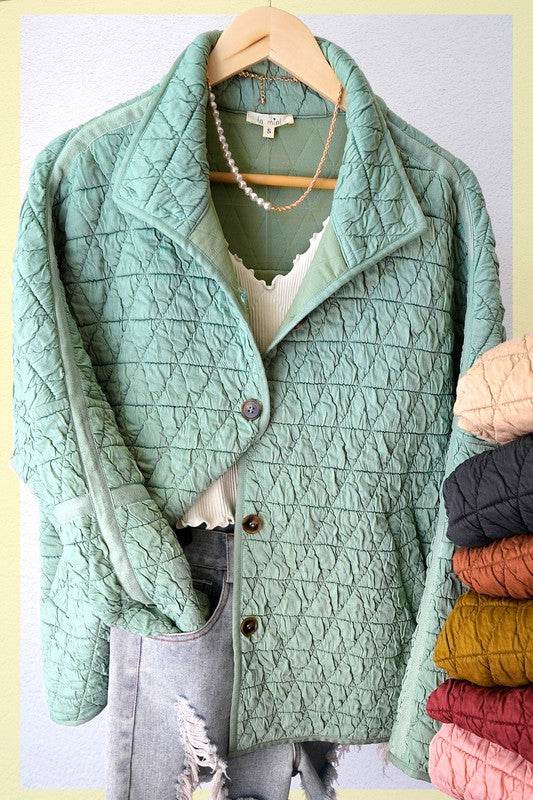 La Miel Rosie Oversized Collar Quilted Jacket - Rosa Apparel