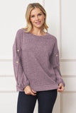 Drop Shoulder Button Sleeve Detail Sweater Top By EG Fashion - Rosa Apparel