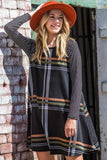 Stripe Sleeve A-Line Plaid Swing Mini Dress By EG Fashion - Rosa Apparel