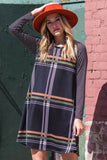 Stripe Sleeve A-Line Plaid Swing Mini Dress By EG Fashion - Rosa Apparel