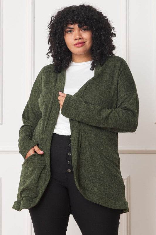 Solid Drape Pocket Long Sleeves Cardigan By EG Fashion - Rosa Apparel