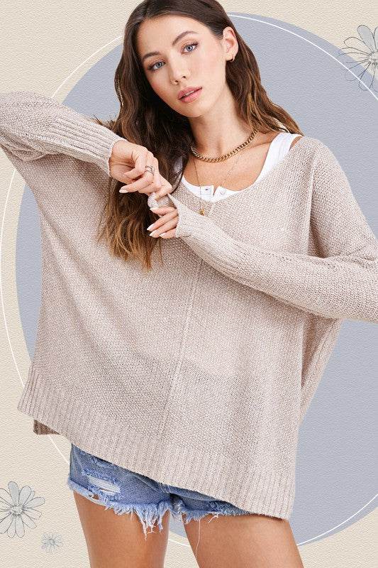 La Miel Winnie Casual Relaxed Scoop Neck Sweater - Rosa Apparel