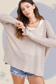 La Miel Winnie Casual Relaxed Scoop Neck Sweater - Rosa Apparel