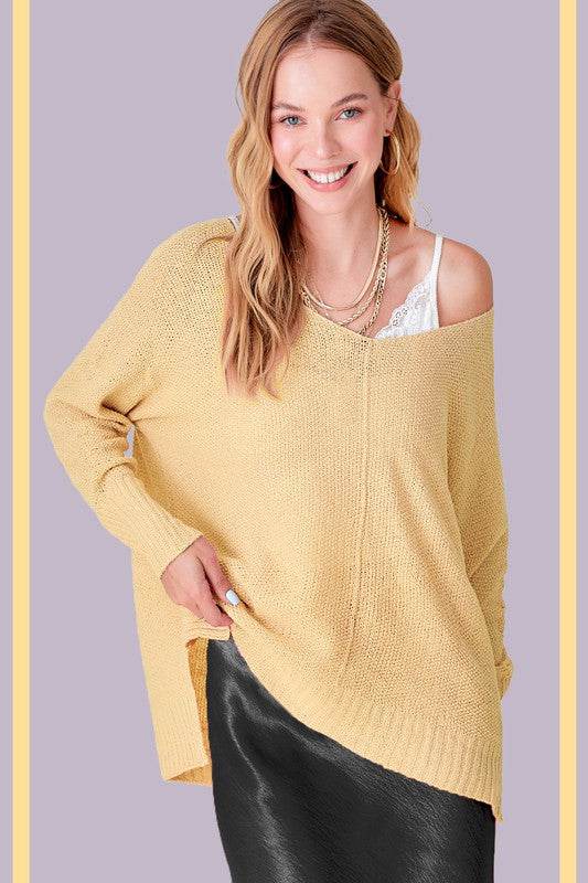 La Miel Winnie Casual Relaxed Scoop Neck Sweater - Rosa Apparel
