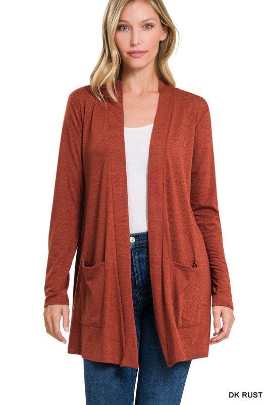 Zenana Casual Slouchy Pocket Open Neckline Cardigan - Rosa Apparel