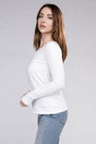 Zenana Cotton V-Neck Long Sleeve T-Shirt - Rosa Apparel