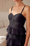 Do + Be Elegant Tiered Lace Knitted A-Line Sweetheart Neck Mini Dress - Rosa Apparel