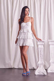 Do + Be Elegant Tiered Lace Knitted A-Line Sweetheart Neck Mini Dress - Rosa Apparel