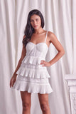 Do + Be Elegant Tiered Lace Knitted A-Line Sweetheart Neck Mini Dress - Rosa Apparel