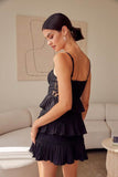 Do + Be Elegant Tiered Lace Knitted A-Line Sweetheart Neck Mini Dress - Rosa Apparel
