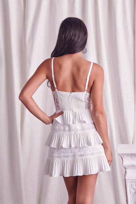 Do + Be Elegant Tiered Lace Knitted A-Line Sweetheart Neck Mini Dress - Rosa Apparel