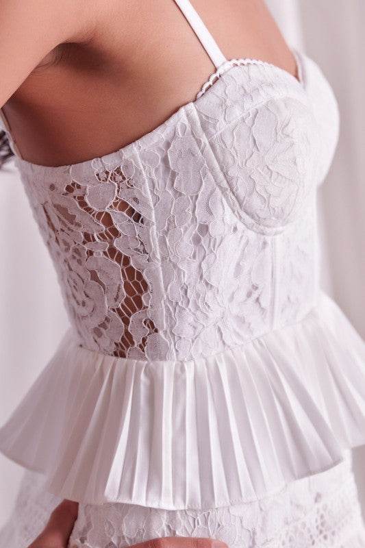 Do + Be Elegant Tiered Lace Knitted A-Line Sweetheart Neck Mini Dress - Rosa Apparel