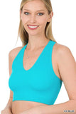 Zenana Sporty Ribbed Cropped Racerback V-Neck Sleeveless Tank Top - Rosa Apparel