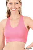 Zenana Sporty Ribbed Cropped Racerback V-Neck Sleeveless Tank Top - Rosa Apparel