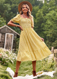 Miss Sparkling Gingham Square Neck Midi Dress