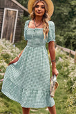 Miss Sparkling Gingham Square Neck Midi Dress
