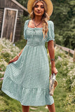 Miss Sparkling Gingham Square Neck Midi Dress