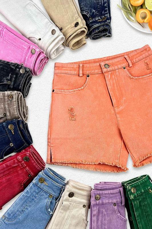 La Miel Casual Washed Regular Denim Shorts With Pockets - Rosa Apparel
