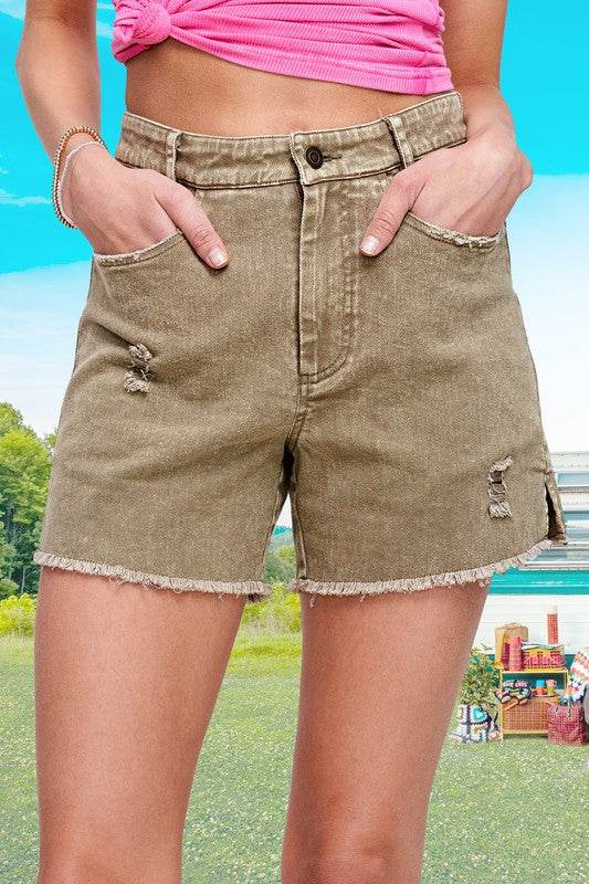 La Miel Casual Washed Regular Denim Shorts With Pockets - Rosa Apparel