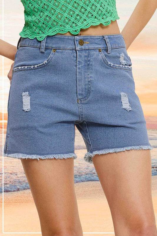 La Miel Casual Washed Regular Denim Shorts With Pockets - Rosa Apparel