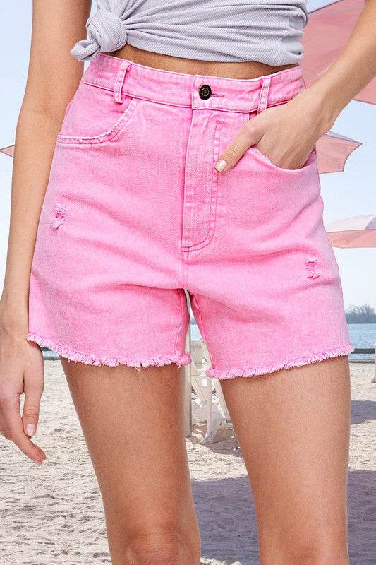 La Miel Casual Washed Regular Denim Shorts With Pockets - Rosa Apparel