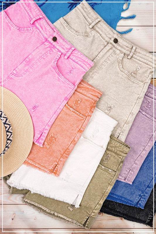 La Miel Casual Washed Regular Denim Shorts With Pockets - Rosa Apparel