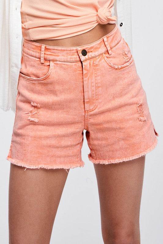 La Miel Casual Washed Regular Denim Shorts With Pockets - Rosa Apparel