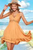 La Miel Monterey Bohemian V-Neck Sleeveless Crochet Mini Dress - Rosa Apparel