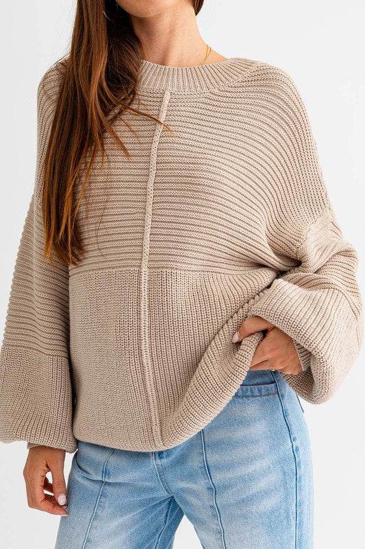 Le Lis Ribbed Knitted Drop Shoulder Round Neck Sweater - Rosa Apparel
