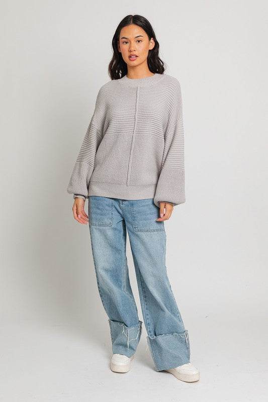 Le Lis Ribbed Knitted Drop Shoulder Round Neck Sweater - Rosa Apparel