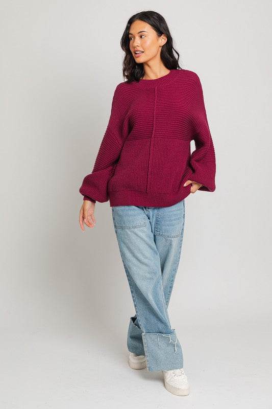 Le Lis Ribbed Knitted Drop Shoulder Round Neck Sweater - Rosa Apparel