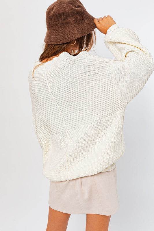 Le Lis Ribbed Knitted Drop Shoulder Round Neck Sweater - Rosa Apparel