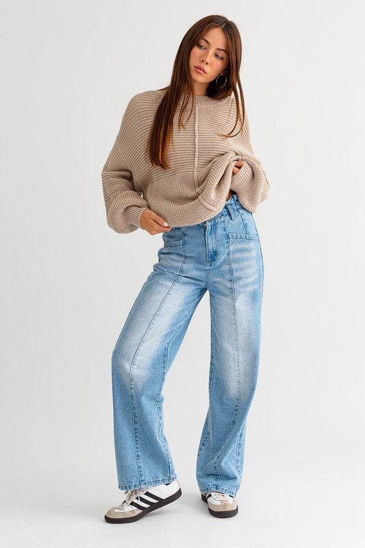 Le Lis Ribbed Knitted Drop Shoulder Round Neck Sweater - Rosa Apparel