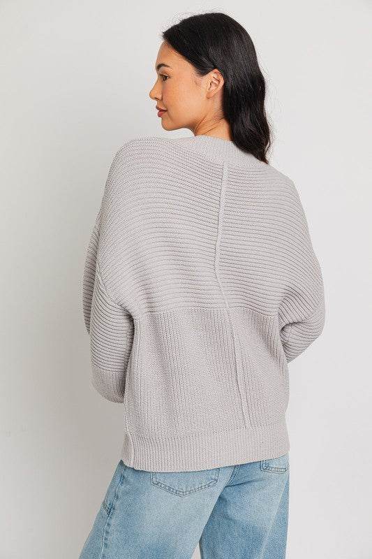 Le Lis Ribbed Knitted Drop Shoulder Round Neck Sweater - Rosa Apparel