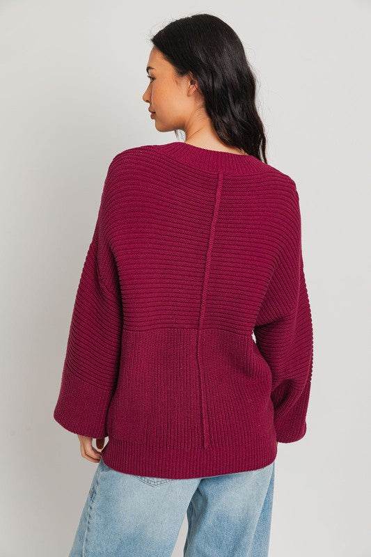 Le Lis Ribbed Knitted Drop Shoulder Round Neck Sweater - Rosa Apparel