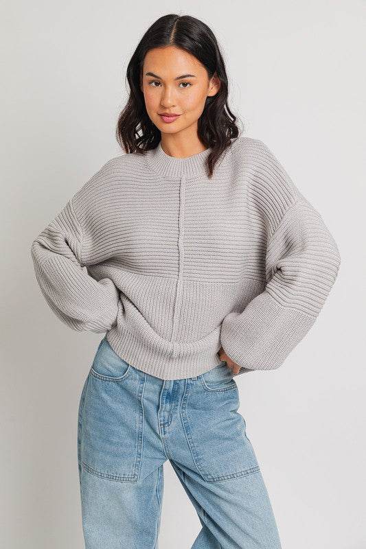 Le Lis Ribbed Knitted Drop Shoulder Round Neck Sweater - Rosa Apparel