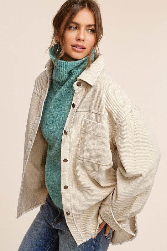 La Miel Daisy Collar Neck Hip Length Long Sleeves Jacket - Rosa Apparel
