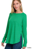 Zenana Melage Baby Waffle Scoop Neck Long Sleeve Top - Rosa Apparel
