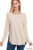 Zenana Melage Baby Waffle Scoop Neck Long Sleeve Top - Rosa Apparel