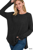 Zenana Melage Baby Waffle Scoop Neck Long Sleeve Top - Rosa Apparel