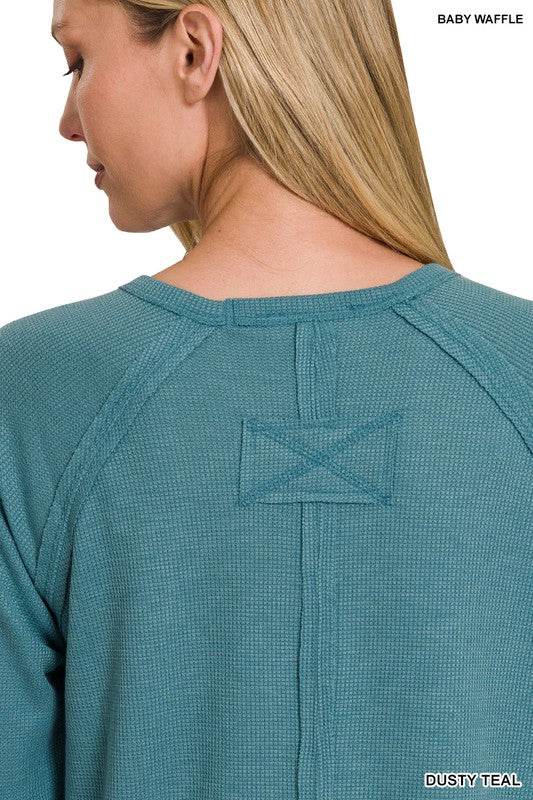 Zenana Melage Baby Waffle Scoop Neck Long Sleeve Top - Rosa Apparel